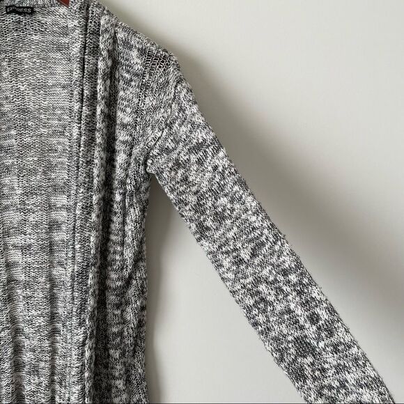 Express Knit Open Stitch Shawl Collar Cardigan Gray/ White S - Picture 5 of 7